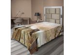 Abakuhaus Lenzuolo Autunnale, Vecchio Pontile Di Legno Su Un Lago Con Foglie Cadute E Foresta Nebbiosa In Lontananza, Morbido E Confortevole Lenzuolo Superiore Per Un Letto Decorativo 1 Pezzo 190 Cm X 100 Cm, Marrone Chiaro Verde Tan