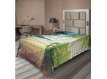 Abakuhaus Lenzuolo Hawaiano, Palme E Mare, Costa, Sabbia, Paesaggio Marino, Vacanze Estive Tropicali, Lenzuolo Morbido E Confortevole Per Un Letto Decorativo, 1 Pezzo, 260 Cm X 168 Cm, Verde E Blu