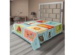 Abakuhaus Lenzuolo SeestüCk, Tema Marittimo Faro E Ancora Palme Balena Spiaggia Vela Nodi Motivo Fumetto, Lenzuolo Morbido E Confortevole Per Un Letto Decorativo 1 Pezzo 244 Cm X 205 Cm, Multicolore