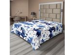 Abakuhaus Lenzuolo Con Cavalli, Motivo Monocromatico Ripetuto Di Cavalli E Fiori, Lenzuolo Morbido E Confortevole Per Un Letto Decorativo 1 Pezzo 244 Cm X 205 Cm, Blu Blu Scuro Bianco