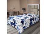 Abakuhaus Lenzuolo Con Cavalli, Motivo Monocromatico Ripetuto Di Cavalli E Fiori, Lenzuolo Morbido E Confortevole Per Un Letto Decorativo 1 Pezzo 260 Cm X 168 Cm, Blu Blu Scuro Bianco