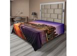 Abakuhaus Veduta Della Città Lenzuolo, Città Di Notte Ponte Sul Fiume Grattacielo Città Usa Temi Acqua Stampa Artistica, Lenzuolo Morbido E Confortevole Per Un Letto Decorativo 1 Pezzo 244 Cm X 205 Cm, Viola Arancione