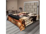 Abakuhaus Lenzuolo Da Letto, Oceano Tropicale Amore Per Il Mare Isola Di Bora Bora Palme Arte Per Gli Amanti Della Natura Scena Al Tramonto, Lenzuolo Morbido E Confortevole Per Un Letto Decorativo 1 Pezzo 275 Cm X 260 Cm, Marrone E Arancione