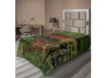 Abakuhaus Lenzuolo, Ponte Cinese Rosso In Una Foresta Di Foglie Verdi Che Si Riflettono Sul Fiume, Scena Naturale, Lenzuolo Morbido E Confortevole Per Un Letto Decorativo, 1 Pezzo, 190 Cm X 100 Cm, Verde Rosso