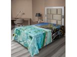 Abakuhaus Lenzuolo Subacqueo, Oceano Tropical Island Falter Beach Ocean Costa Esotica Con Sabbia E Palme, Morbido E Confortevole Lenzuolo Superiore Per Un Letto Decorativo 1 Pezzo 190 Cm X 100 Cm, Acquamarina E Blu