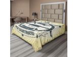 Abakuhaus Lenzuolo Nautico, Costa Retrò, Vecchio Faro, Nave, Timone, Uccelli Marini Antichi, Gabbiani, Lenzuolo Morbido E Confortevole Per Un Letto Decorativo, 1 Pezzo, 244 Cm X 205 Cm, Grigio, Giallo, Blu-Grigio