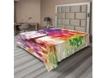Abakuhaus Lenzuolo Astratto, Albero Primaverile In Fiore Colorato Con Farfalle, Motivo Illustrativo Colorato, Lenzuolo Superiore Morbido E Confortevole Per Un Letto Decorativo, 1 Pezzo, 244 Cm X 205 Cm, Multicolore