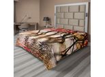 Abakuhaus Lenzuolo Autunnale, Stagione Autunnale Fiume Con Alberi Fogliame Colorato Rosa Fotografia Naturalistica, Morbido E Confortevole Lenzuolo Superiore Per Un Letto Decorativo 1 Pezzo 260 Cm X 228 Cm, Marrone E Magenta