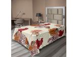 Abakuhaus Lenzuolo Moderno, Classico Con Grandi Fiori E Farfalle, Stampa Artistica, Composizione Romantica Con Fiori Sbocciati, Lenzuolo Morbido E Confortevole Per Un Letto Decorativo, 1 Pezzo, 260 Cm X 168 Cm, Color Crema Arancione