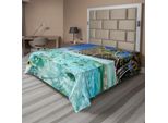 Abakuhaus Lenzuolo Subacqueo, Oceano Tropical Island Falter Beach Ocean Costa Esotica Con Sabbia E Palme, Morbido E Confortevole Lenzuolo Superiore Per Un Letto Decorativo 1 Pezzo 266 Cm X 260 Cm, Acquamarina E Blu