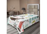 Abakuhaus Lenzuolo Nautico, Faro, Barca A Vela, Pesce, Conchiglia, Polpo, Ancora, Cuore, Nodo, Motivi, Lenzuolo Morbido E Confortevole Per Un Letto Decorativo, 1 Pezzo, 190 Cm X 100 Cm, Multicolore
