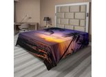 Abakuhaus Lenzuolo Tramonto, Paesaggio Esotico Foto Di Palme Tropicali Silhouette E Oceano Al Tramonto, Morbido E Confortevole Lenzuolo Superiore Per Un Letto Decorativo 1 Pezzo 244 Cm X 205 Cm, Multicolore