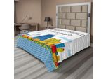 Abakuhaus Lenzuolo Da Letto Paesaggistico, Skyline Di Chicago Cartoon Vista Colorata Della Città Panorama Urbano Personalizzato Usa Americano, Morbido E Confortevole Lenzuolo Superiore Per Un Letto Decorativo 1 Pezzo 244 Cm X 205 Cm, Multicolore