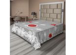 Abakuhaus Lenzuolo Natalizio, Tema Tradizionale Festivo Con Stelle Pendenti E Fiocchi Di Neve Decorativi, Lenzuolo Morbido E Confortevole Per Un Letto Decorativo 1 Pezzo 260 Cm X 228 Cm, Bianco Grigio Rosso