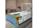 Abakuhaus Lenzuolo Da Letto Paesaggio, Skyline Di Chicago Cartoon Vista Colorata Della Città Panorama Urbano Personalizzato Usa Americano, Morbido E Confortevole Lenzuolo Superiore Per Un Letto Decorativo 1 Pezzo 190 Cm X 100 Cm, Multicolore