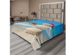 Abakuhaus Lenzuolo Natalizio, Pupazzo Di Neve Con Cappello Da Babbo Natale E Regalo Tropical Beach Australian Noel, Morbido E Confortevole Lenzuolo Superiore Per Un Letto Decorativo 1 Pezzo 266 Cm X 260 Cm, Blu E Vermiglio