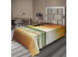 Abakuhaus Lenzuolo Tropicale, Palme Su Un Oceano Ondulato, Spiaggia Sabbiosa E Vacanze Esotiche Sotto Un Cielo Spettacolare, Lenzuolo Morbido E Confortevole Per Un Letto Decorativo 1 Pezzo 190 Cm X 100 Cm, Ambra Bianco Verde