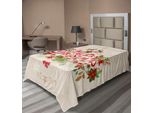 Abakuhaus Lenzuolo Natalizio, Allegri Auguri Di Natale Con Rami Di Abete, Fiori Di Poinsettia, Simpatici Uccellini E Cervi, Morbido E Confortevole Lenzuolo Superiore Per Un Letto Decorativo 1 Pezzo 190 Cm X 100 Cm, Verde Rosso Marrone Chiaro