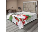 Abakuhaus Lenzuolo Natalizio, Pupazzo Di Neve In Una Foresta Innevata Composizione A Tema Festivo Stampa Invernale, Lenzuolo Morbido E Confortevole Per Un Letto Decorativo 1 Pezzo 266 Cm X 260 Cm, Bianco E Rosso