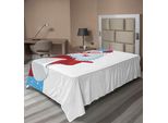 Abakuhaus Lenzuolo Natalizio, Allegra Illustrazione Festiva Con Pupazzo Di Neve Invernale Ed Elementi Stagionali, Morbido E Confortevole Lenzuolo Superiore Per Un Letto Decorativo 1 Pezzo 260 Cm X 168 Cm, Blu Vermiglio Bianco