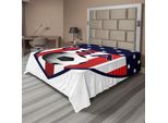 Abakuhaus Usa Lenzuolo, Disegno Con Emblema Calcistico A Tema Team Usa Con Stelle E Strisce Verticali, Lenzuolo Superiore Morbido E Confortevole Per Un Letto Decorativo 1 Pezzo 260 Cm X 228 Cm, Blu Vermiglio E Bianco