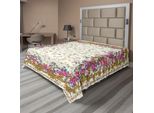 Abakuhaus Lenzuolo Orientale, Botanical Nature Artsy Con Motivo Floreale Primaverile, Morbido E Confortevole Lenzuolo Superiore Per Un Letto Decorativo 1 Pezzo 275 Cm X 260 Cm, Color Crema E Multicolore