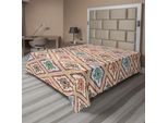 Abakuhaus Lenzuolo In Damasco, Motivo Ornamentale Colorato A Rombi, Lenzuolo Superiore Morbido E Confortevole Per Un Letto Decorativo 1 Pezzo 275 Cm X 260 Cm, Avorio E Multicolore