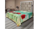 Abakuhaus Lenzuolo Poppies, Composizione A Tema Prato Con Fiori Sbocciati Nella Stagione Primaverile, Morbido E Confortevole Lenzuolo Superiore Per Un Letto Decorativo 1 Pezzo 244 Cm X 205 Cm, Rosso Cinabro Azzurro