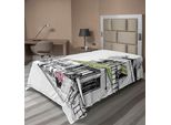 Abakuhaus Sketch Lenzuolo, Schizzo Della Terrazza Parigina Con Tavoli E Lanterna, Morbido E Confortevole Lenzuolo Superiore Per Un Letto Decorativo 1 Pezzo 190 Cm X 100 Cm, Grigio Antracite Bianco
