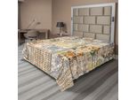 Abakuhaus Lenzuolo Vintage, Motivi Etnici In Colori Pastello Con Dettagli Floreali, Morbido E Confortevole Lenzuolo Superiore Per Un Letto Decorativo 1 Pezzo 266 Cm X 260 Cm, Avorio E Multicolore