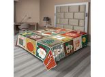 Abakuhaus Lenzuolo Natalizio, Checkered Noel Elements Con Motivo Renna, Pupazzo Di Neve E Babbo Natale, Morbido E Confortevole Lenzuolo Superiore Per Un Letto Decorativo 1 Pezzo 266 Cm X 260 Cm, Multicolore