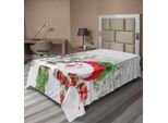 Abakuhaus Lenzuolo Natalizio, Pupazzo Di Neve In Una Foresta Innevata Composizione A Tema Festivo Stampa Invernale, Lenzuolo Morbido E Confortevole Per Un Letto Decorativo 1 Pezzo 190 Cm X 100 Cm, Bianco E Rosso