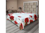 Abakuhaus Lenzuolo Con Motivo Papaveri, Foto Inclinata Di Prati Ed Erbe Con Cielo, Lenzuolo Superiore Morbido E Confortevole Per Un Letto Decorativo 1 Pezzo 260 Cm X 228 Cm, Rosso Cinabro Azzurro