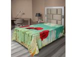 Abakuhaus Lenzuolo Poppies, Composizione A Tema Prato Con Fiori Sbocciati Nella Stagione Primaverile, Morbido E Confortevole Lenzuolo Superiore Per Un Letto Decorativo 1 Pezzo 260 Cm X 168 Cm, Rosso Cinabro Azzurro