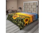 Abakuhaus Lenzuolo Mediterraneo, Campo Di Girasoli In Primavera, Tramonto, Habitat, Paesaggio Naturale, Campagna Rurale, Lenzuolo Morbido E Confortevole Per Un Letto Decorativo, 1 Pezzo, 266 Cm X 260 Cm, Verde Giallo