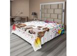 Abakuhaus Buon Compleanno Lenzuolo, Gattino E Cagnolino Con Bandiere E Palloncini Festeggiano Una Festa Illustrazione, Lenzuolo Morbido E Confortevole Per Un Letto Decorativo 1 Pezzo 244 Cm X 205 Cm, Multicolore