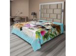 Abakuhaus Lenzuolo Per Amanti Dei Gatti, Composizione Astratta Di Gatti Domestici, Gatti Domestici Con Composizione Fiorita, Lenzuolo Morbido E Confortevole Per Un Letto Decorativo, 1 Pezzo, 266 Cm X 260 Cm, Multicolore
