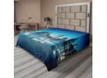 Abakuhaus Vista Della Città Lenzuolo, Big City Night Panorama Da Un Balcone Con Grattacieli, Morbido E Confortevole Lenzuolo Superiore Per Un Letto Decorativo 1 Pezzo 275 Cm X 260 Cm, Giallo Pallido Blu Notte
