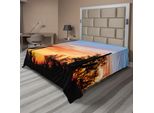 Abakuhaus Lenzuolo Occidentale, Immagine Con Sagome Di Cactus Del Deserto Sunny, Fotografia Del Tramonto Nel Selvaggio West, Lenzuolo Morbido E Confortevole Per Un Letto Decorativo, 1 Pezzo, 260 Cm X 228 Cm, Arancione E Nero