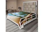 Abakuhaus Lenzuolo Da Letto, Tema Marino Finestra Vista Palme E Sabbia Paesaggio Marino Foto, Morbido E Confortevole Lenzuolo Superiore Per Un Letto Decorativo 1 Pezzo 244 Cm X 205 Cm, Verde Avorio Blu