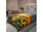 Abakuhaus Lenzuolo Mediterraneo, Campo Di Girasoli In Primavera, Tramonto, Habitat, Paesaggio Naturale, Campagna Rurale, Lenzuolo Morbido E Confortevole Per Un Letto Decorativo, 1 Pezzo, 260 Cm X 168 Cm, Verde Giallo