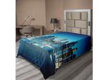 Abakuhaus Lenzuolo Con Vista Sulla Città, Panorama Notturno Della Grande Città Da Un Balcone Con Grattacieli, Morbido E Confortevole Lenzuolo Superiore Per Un Letto Decorativo 1 Pezzo 260 Cm X 168 Cm, Giallo Pallido Blu Notte