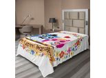 Abakuhaus Lenzuolo Anniversario, Scritta "Anno"" Con Coppie Di Gufi Incorniciate Da Una Ghirlanda Di Fiori, Lenzuolo Morbido E Confortevole Per Un Letto Decorativo 1 Pezzo 190 Cm X 100 Cm, Multicolore"