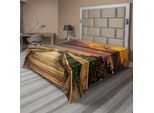 Abakuhaus Lenzuolo Con Paesaggio, Molo Di Legno Sul Mare Tranquillo Spiaggia Idilliaca Con Erbe E Cespugli Al Tramonto Mare, Lenzuolo Morbido E Confortevole Per Un Letto Decorativo 1 Pezzo 275 Cm X 260 Cm, Multicolore