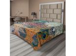 Abakuhaus Lenzuolo Etnico, Composizione Vintage In Stile Asiatico Orientale Con Mandala, Fiori E Piume Di Pavone, Lenzuolo Morbido E Confortevole Per Un Letto Decorativo 1 Pezzo 266 Cm X 260 Cm, Multicolore