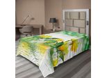 Abakuhaus Lenzuolo Con Fiori, Narciso Green Garden Stampa Artistica Su Sfondo Sfocato Bokeh Con Spruzzi D'acqua, Lenzuolo Morbido E Confortevole Per Un Letto Decorativo 1 Pezzo 190 Cm X 100 Cm, Verde E Giallo