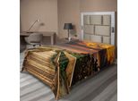 Abakuhaus Lenzuolo Con Paesaggio, Molo Di Legno Sul Mare Tranquillo Spiaggia Idilliaca Con Erbe E Cespugli Al Tramonto Mare, Lenzuolo Morbido E Confortevole Per Un Letto Decorativo 1 Pezzo 260 Cm X 168 Cm, Multicolore