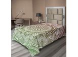 Abakuhaus Lenzuolo Medaglione, Disegno Stampato Con Motivi Geometrici Astratti E Motivi Etnici A Foglie, Lenzuolo Morbido E Confortevole Per Un Letto Decorativo 1 Pezzo 260 Cm X 168 Cm, Bordeaux E Verde