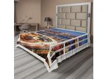 Abakuhaus City ​​Night Lenzuolo, Urban Life Stati Uniti Tema Grattacieli Con Illustrazione Del Ponte Di Brooklyn, Morbido E Confortevole Lenzuolo Superiore Per Un Letto Decorativo 1 Pezzo 244 Cm X 205 Cm, Multicolore