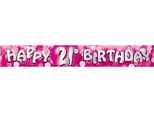 Amscan - Bandiera Glitterata, Foil, 21° Compleanno SG25689 (Taglia Unica) (Rosa/Argento)